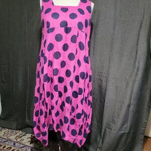 Pink with Navy Blue Dots Balloon Linen Dress